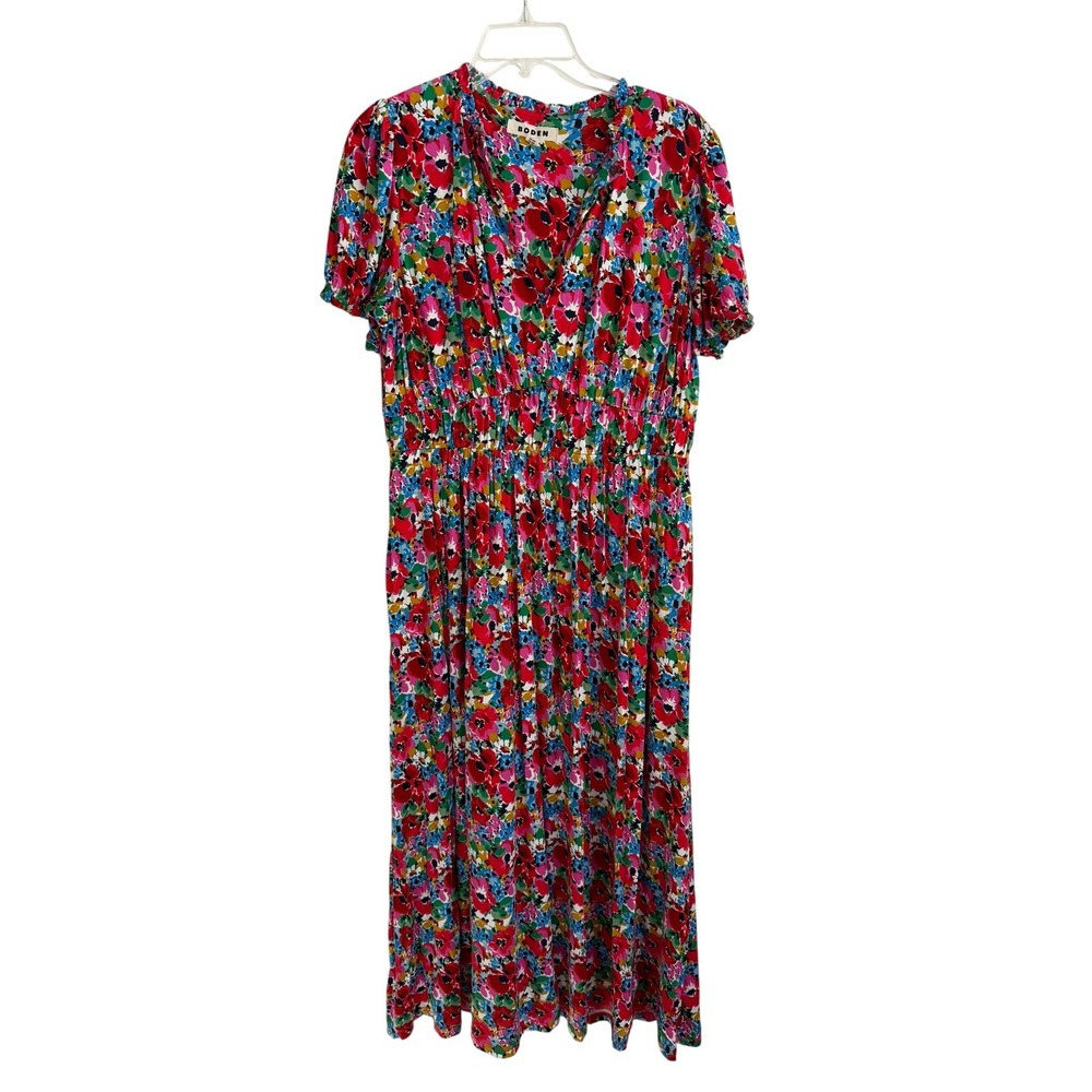 Boden Rosanna Jersey Midi Tea Dress Floral Ruffle Multi-Color US 10R D0482